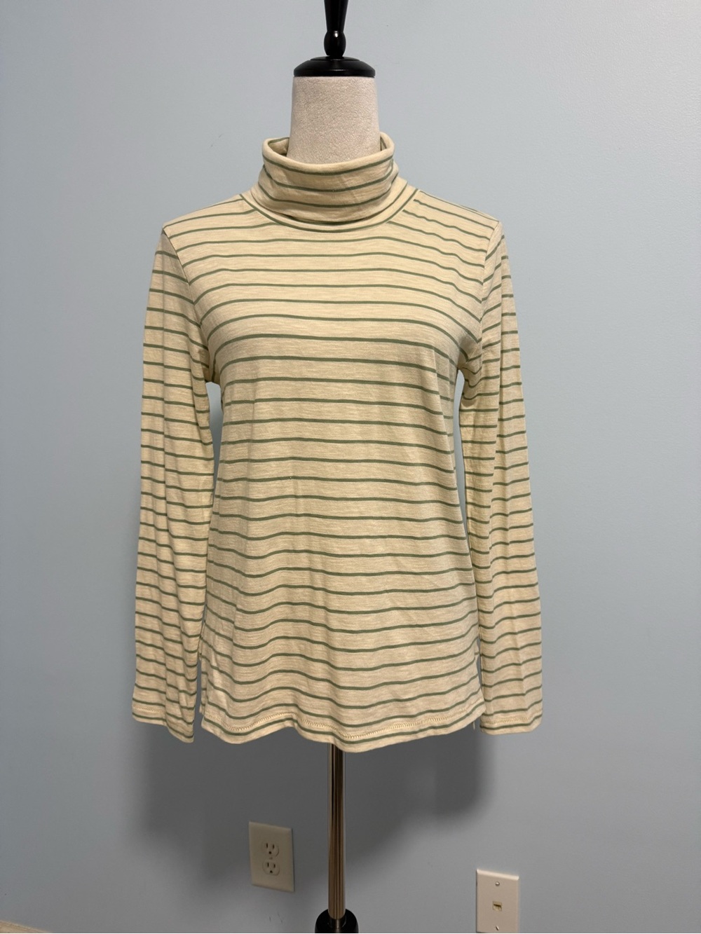 Madewell Turtleneck Ronnie Striped Sweater Top Size S Cream/Green